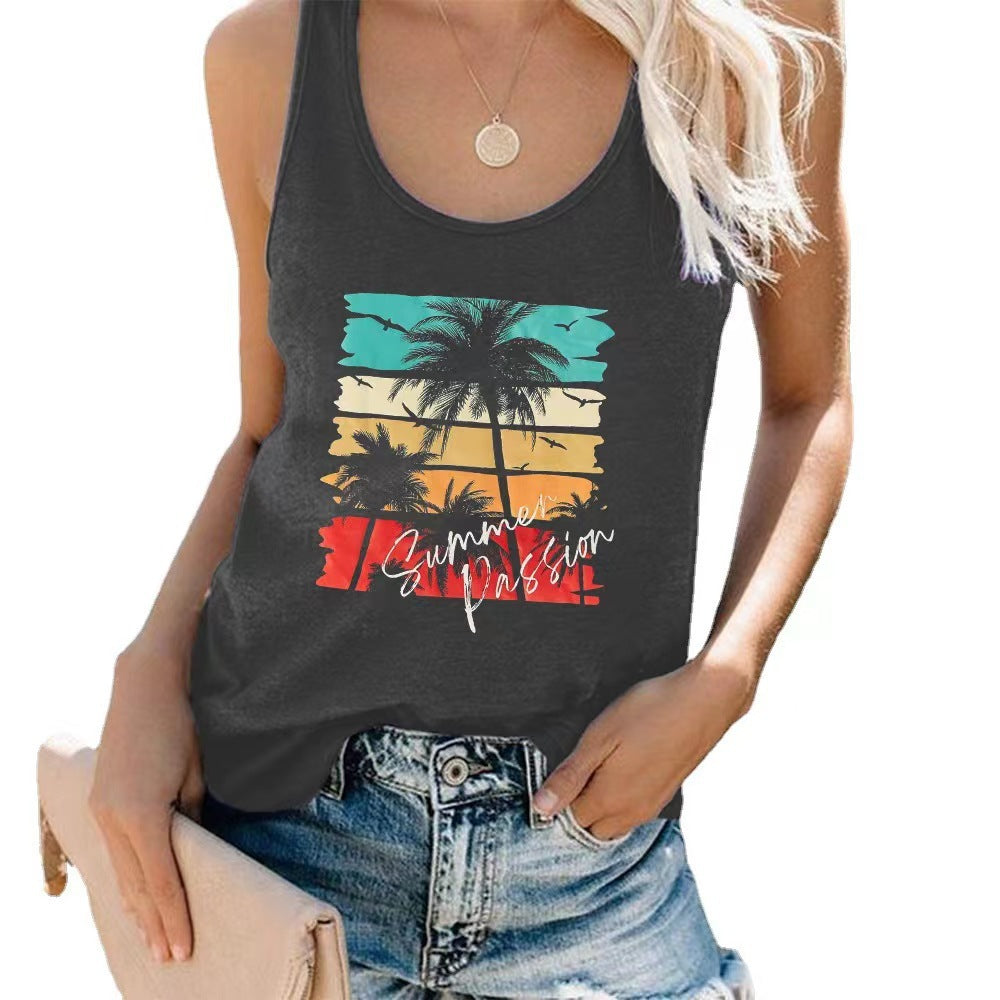 Damen ärmelloses Freizeitshirt mit trendigem Grafikdesign WW