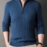 Herren Pullover mit Zipper und strukturiertem Zopfmuster WW