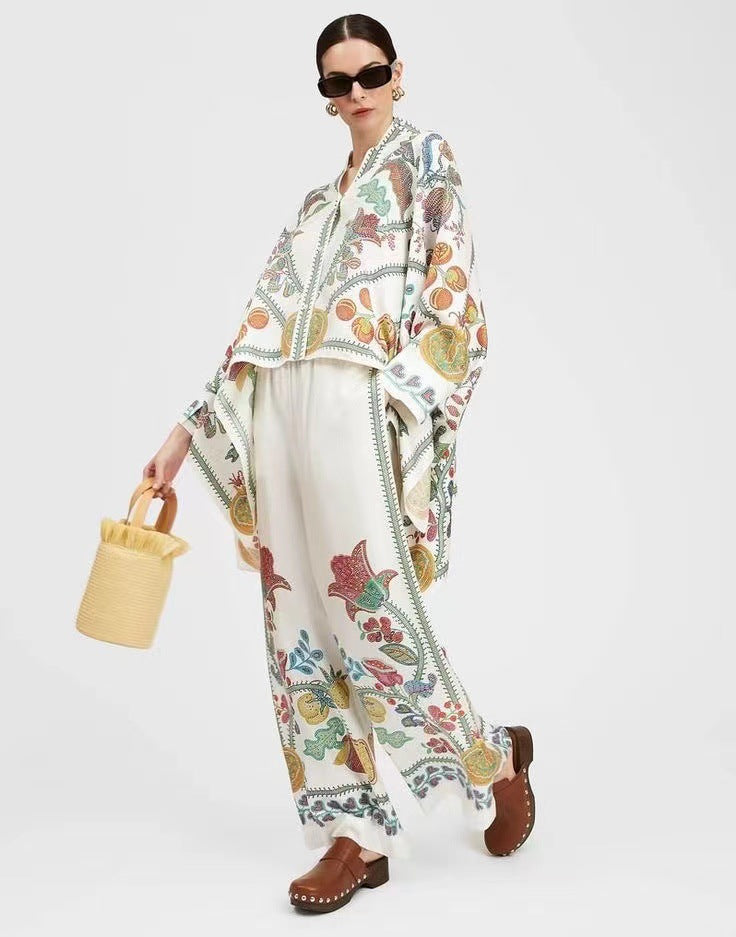 Damen Boho-Set mit Kimono-Oberteil und weit geschnittener Hose