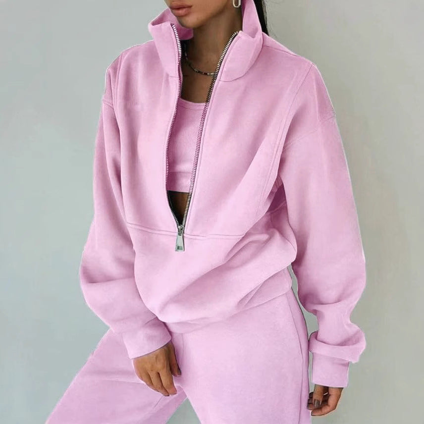Damen lässiger Oversized-Hoodie und Jogginghose Set mit praktischem Reißverschluss WW