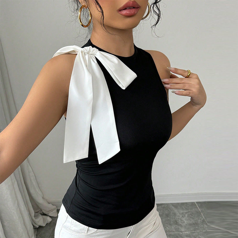 Damen ärmelloses Top mit eleganter Schleifenapplikation W&W Mode