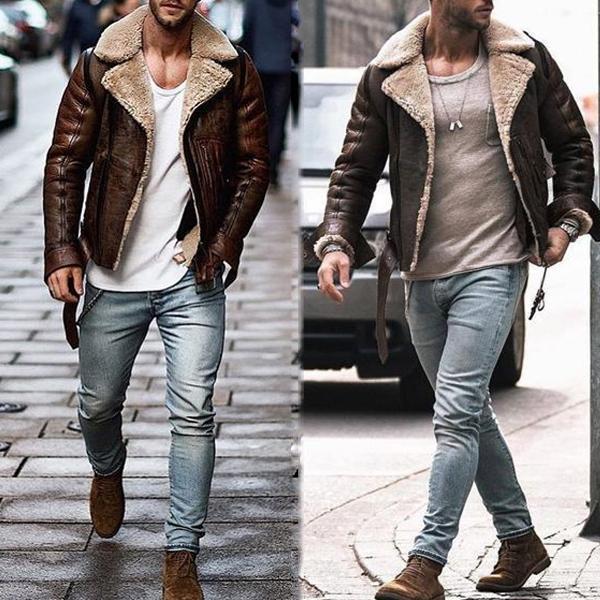 Herren Lederjacke mit schickem Kunstfellkragen WW