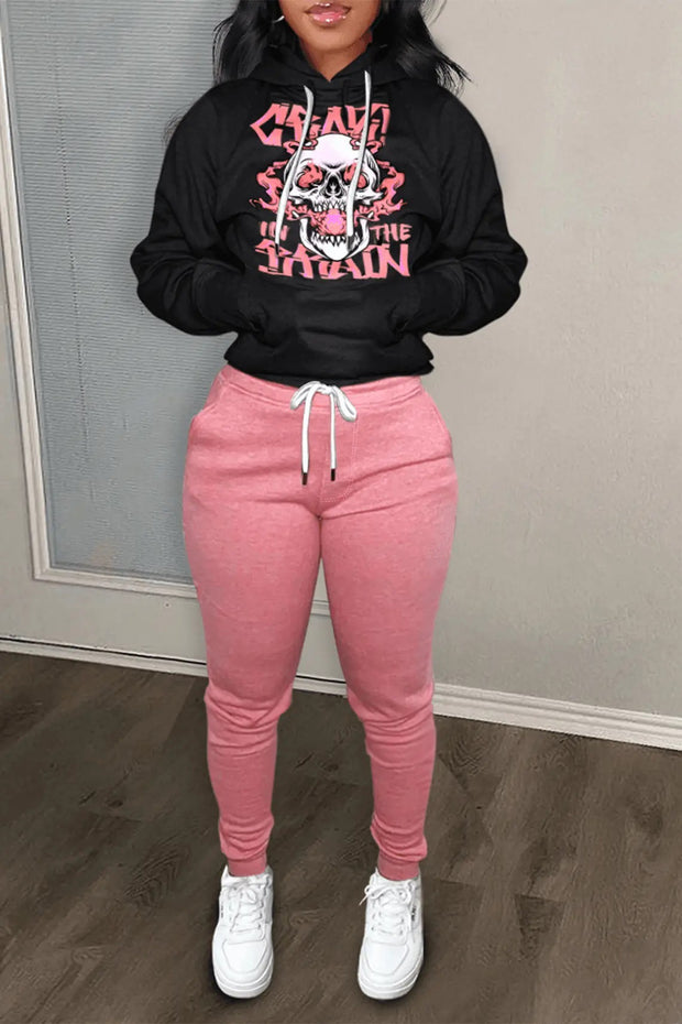 Damen sportliches Hoodie mit kreativen Grafiken und lässigen Jogginghosen WW