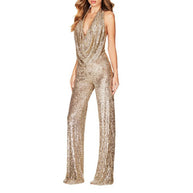 Damen Glamouröser Jumpsuit mit schimmerndem Paillettenbesatz und tiefem V-Ausschnitt WW