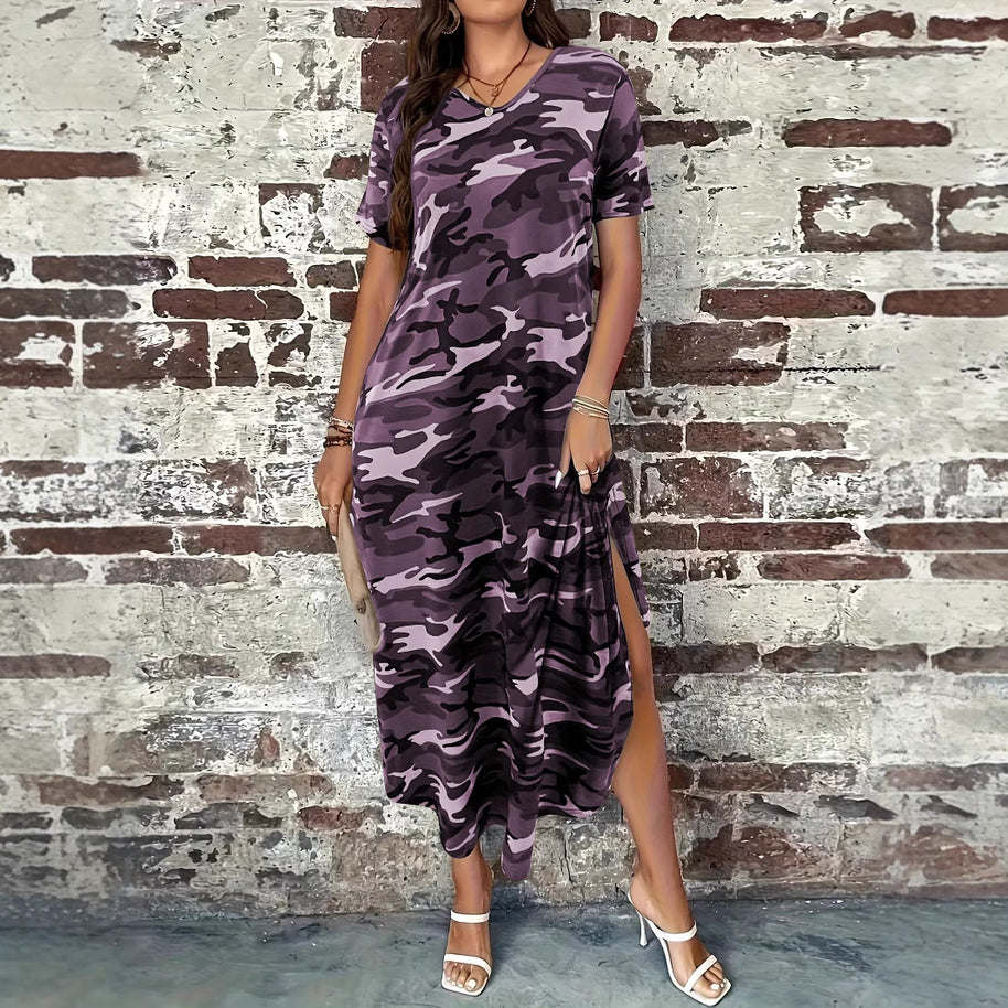 Damen Maxikleid mit lässigem Camouflage-Design und praktischen Taschen WW