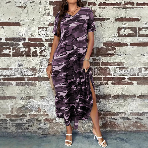 Damen Maxikleid mit lässigem Camouflage-Design und praktischen Taschen WW