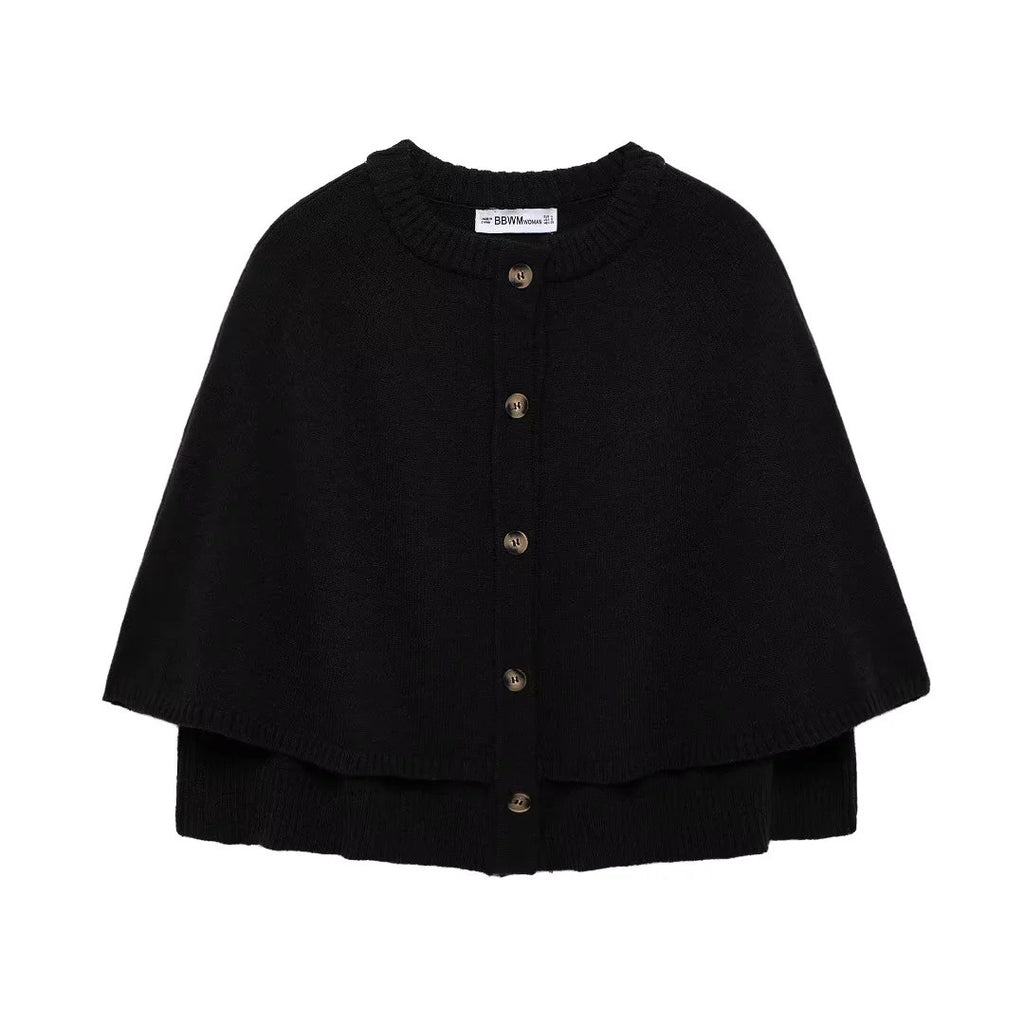 Damen weiches Strick-Cape mit Knöpfen WW