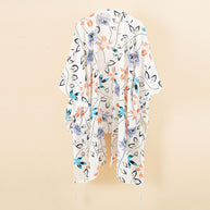 Damen Chiffon-Kimono mit floralem Design und fransigen Kanten WW
