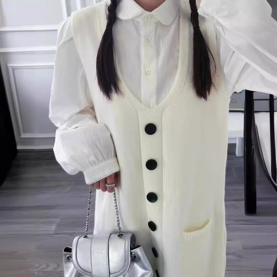 Damen Strapazierfähiges Strickkleid mit Knopfleiste und Taschen WW