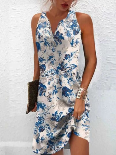 Damen, lässiges Sommerkleid mit V-Ausschnitt und asymmetrischem Saum WW