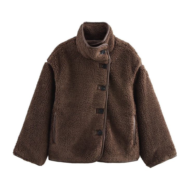 Langer Teddyfleece-Mantel mit langen Ärmeln und lässigem Schnitt