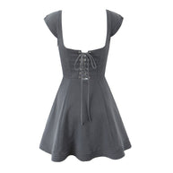 Damen A-Linien Kleid mit schickem Herz-Ausschnitt und eleganten Puffärmeln WW