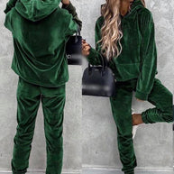 Damen sportliches Velours-Loungewear-Set mit Kapuze und elastischem Bund WW