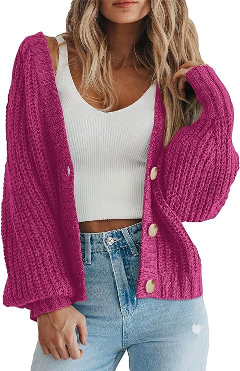 Damen Strickjacke mit Ballonärmeln WW