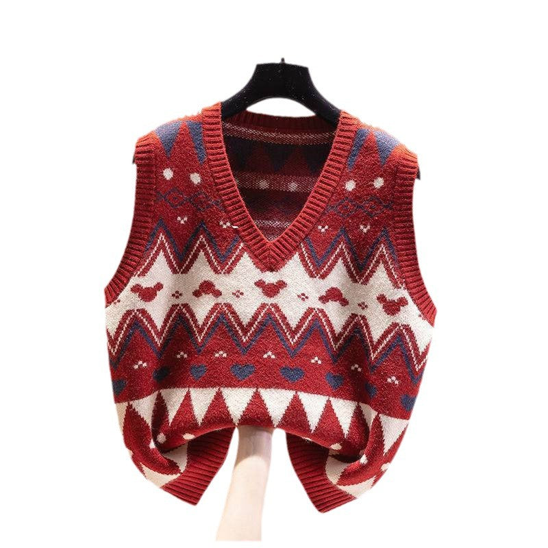 Damen Strickweste mit V-Ausschnitt und geometrischem Muster WW