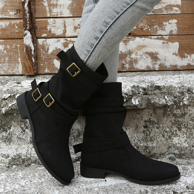 Damen Robuste Stiefel mit modischen Schnallen und lässigem Design WW