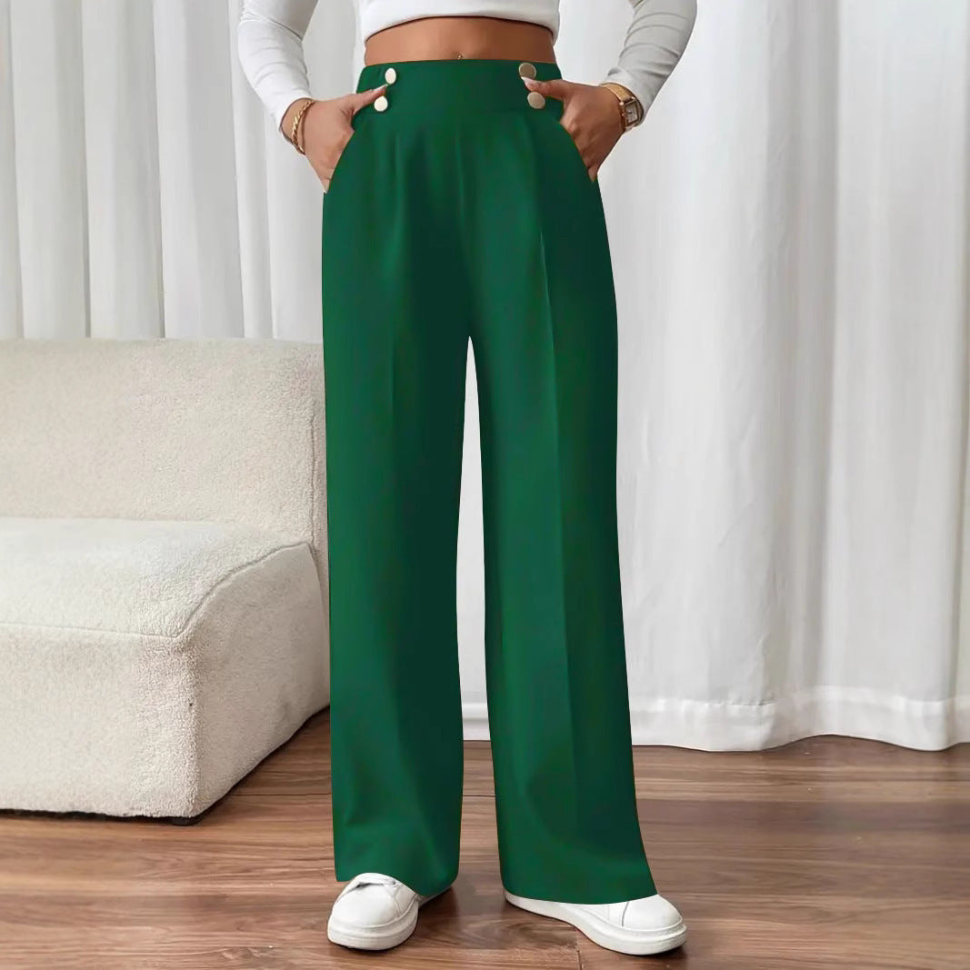 Damen weite High-Waist Hose mit eleganten Knopfdetails WW