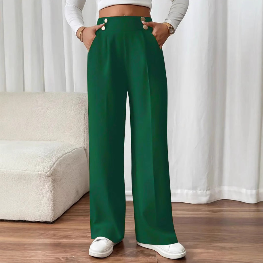 Damen weite High-Waist Hose mit eleganten Knopfdetails WW
