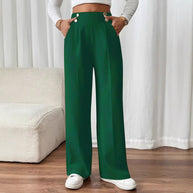 Damen weite High-Waist Hose mit eleganten Knopfdetails WW