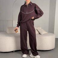 Damen sportliches Sweat-Set mit Reißverschluss und weit geschnittenen Hosen WW
