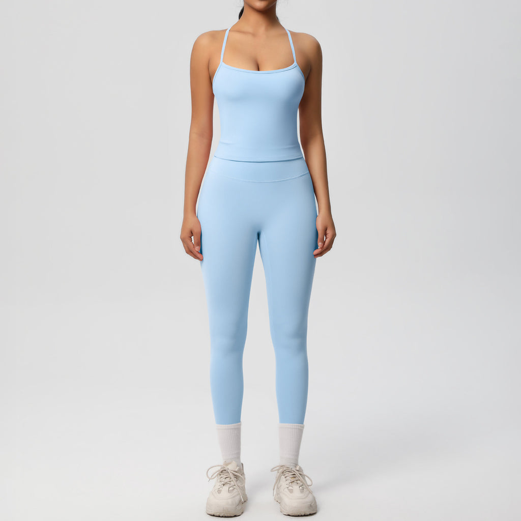 Damen Sportliches Kompressionsoberteil mit Trägern und passender Leggings WW