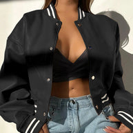 Damen Sportliche Collegejacke im modernen Design mit kontrastierenden Streifen WW