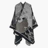 Damen Designer Poncho mit modernem floralen Muster und luxuriöser Strickstruktur WW