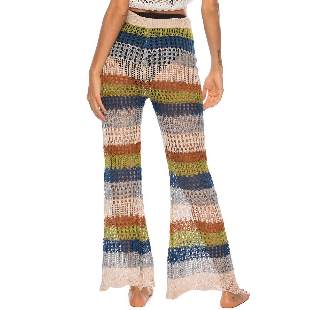 Damen Luftige Häkelhose im Boho-Stil mit hoher Taille WW