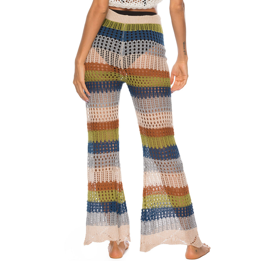 Damen Luftige Häkelhose im Boho-Stil mit hoher Taille WW