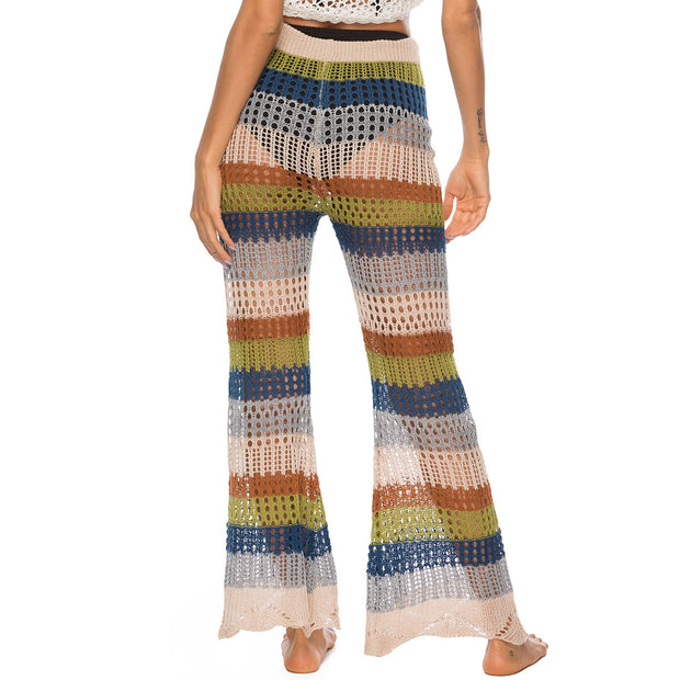 Damen Luftige Häkelhose im Boho-Stil mit hoher Taille WW