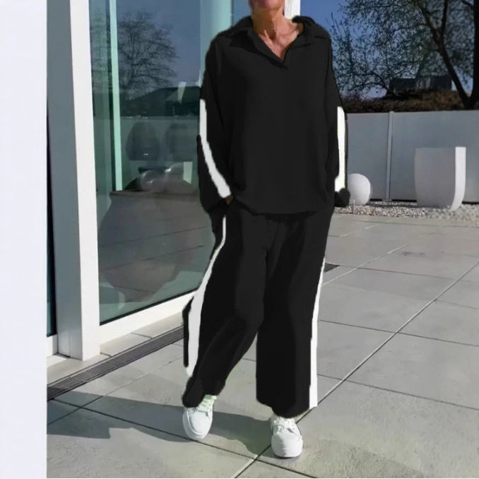 Damen Sportliches Freizeitanzugs-Set mit hohem Kragen und seitlichen Streifen WW