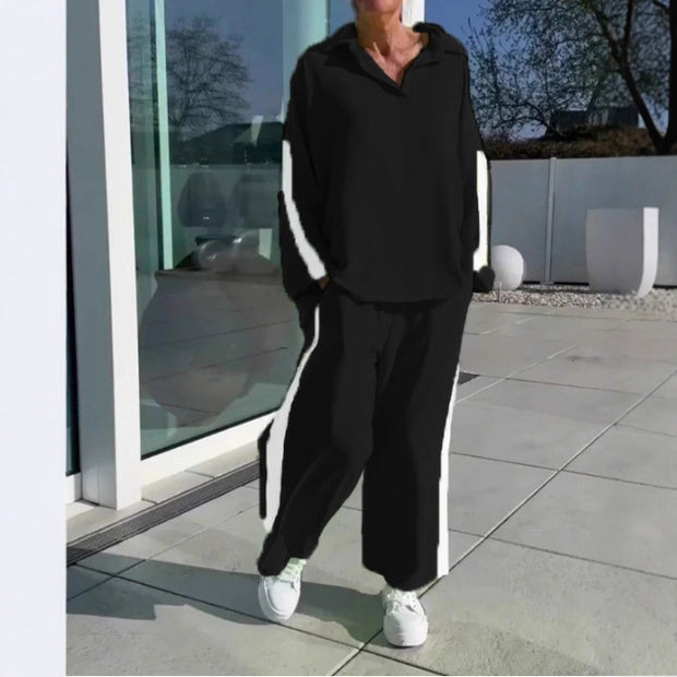 Damen Sportliches Freizeitanzugs-Set mit hohem Kragen und seitlichen Streifen WW