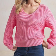 Damen Strickpullover mit V-Ausschnitt und strukturiertem Design WW