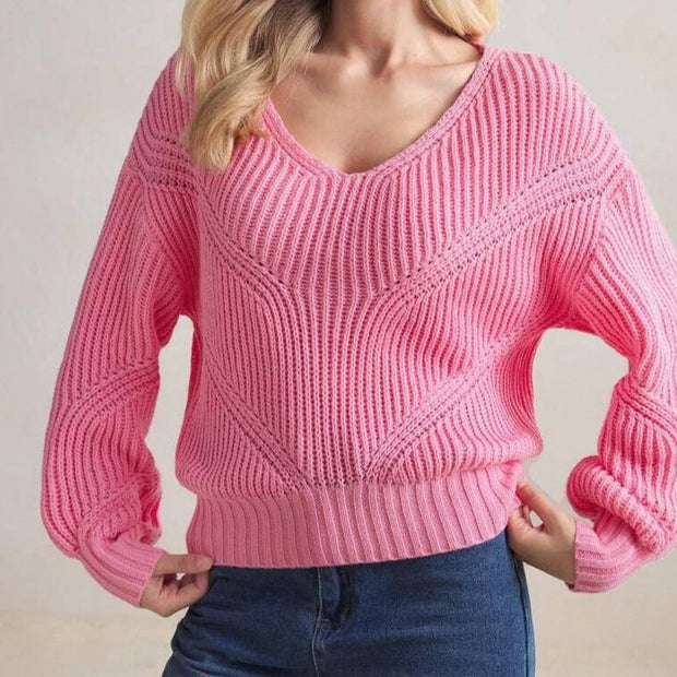 Damen Strickpullover mit V-Ausschnitt und strukturiertem Design WW