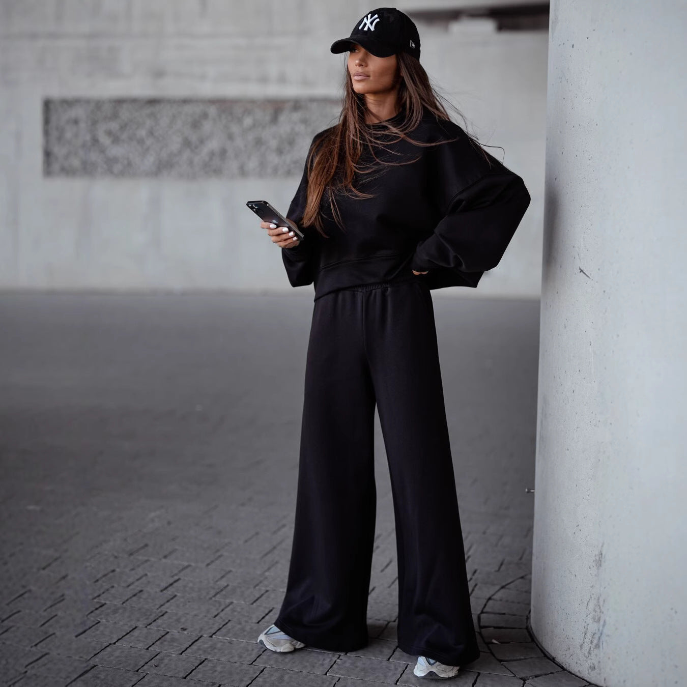 Damen Bequemer Oversized Freizeitanzug mit weitem Schnitt und übergroßem Kragen WW