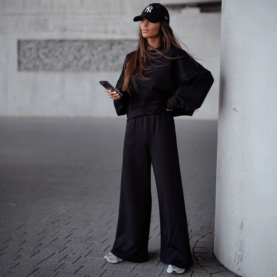 Damen Bequemer Oversized Freizeitanzug mit weitem Schnitt und übergroßem Kragen WW