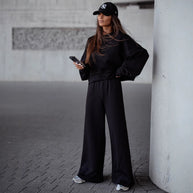 Damen Bequemer Oversized Freizeitanzug mit weitem Schnitt und übergroßem Kragen WW