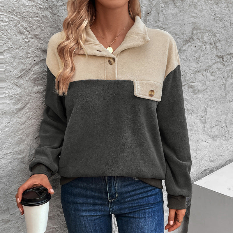 Damen Fleece-Pullover mit praktischer Knopfleiste und zwei Farbdesigns WW