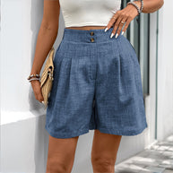 Damen elegante High-Waist Shorts mit Seitentaschen und Knopfdetails WW