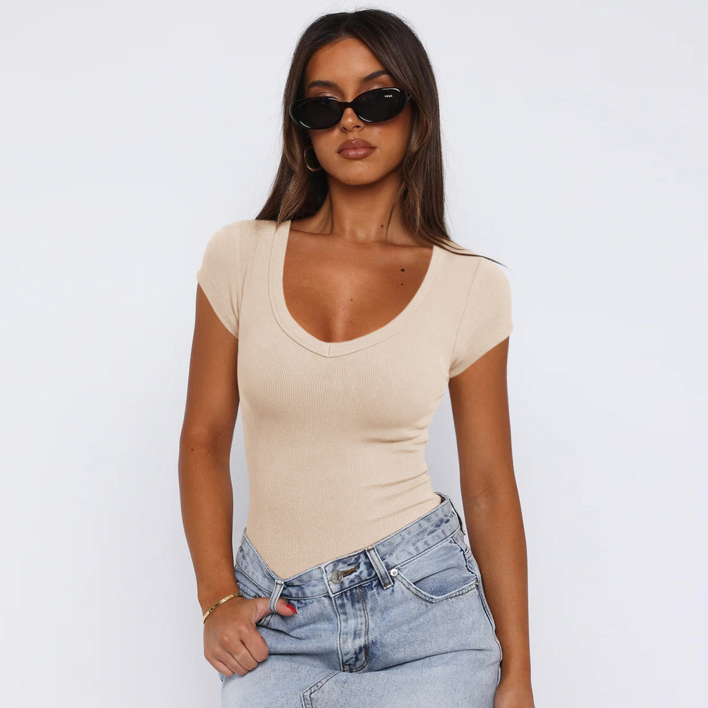 Damen Body mit tiefem V-Ausschnitt und figurbetonter Passform WW