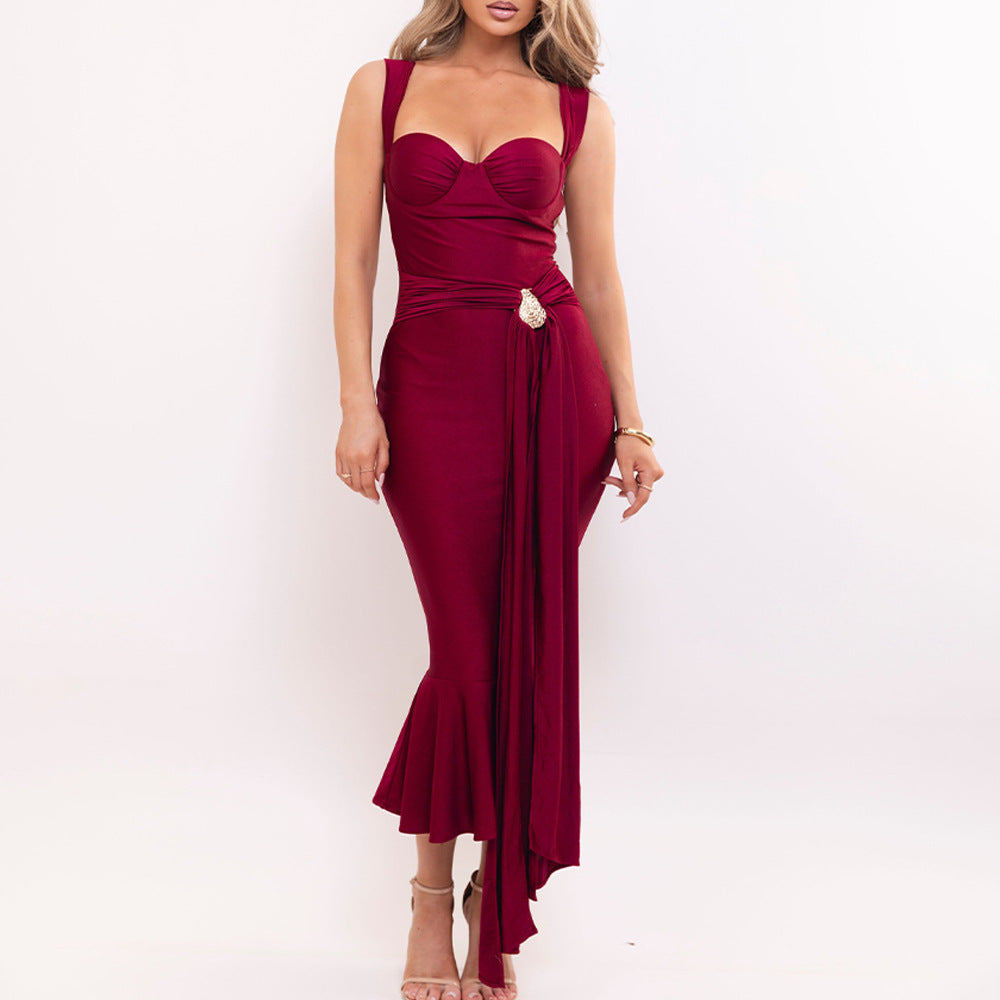 Damen Abendkleid mit elegantem Wickel-Design und strassbesetztem Detail WW
