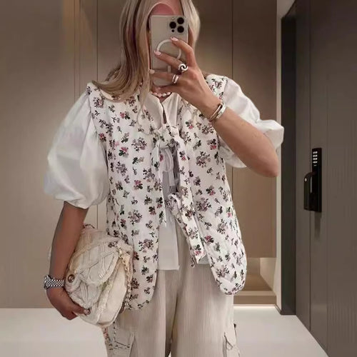 Damen Ärmelloses Blusenkleid mit floralem Design und raffiniertem Schleifenverschluss WW