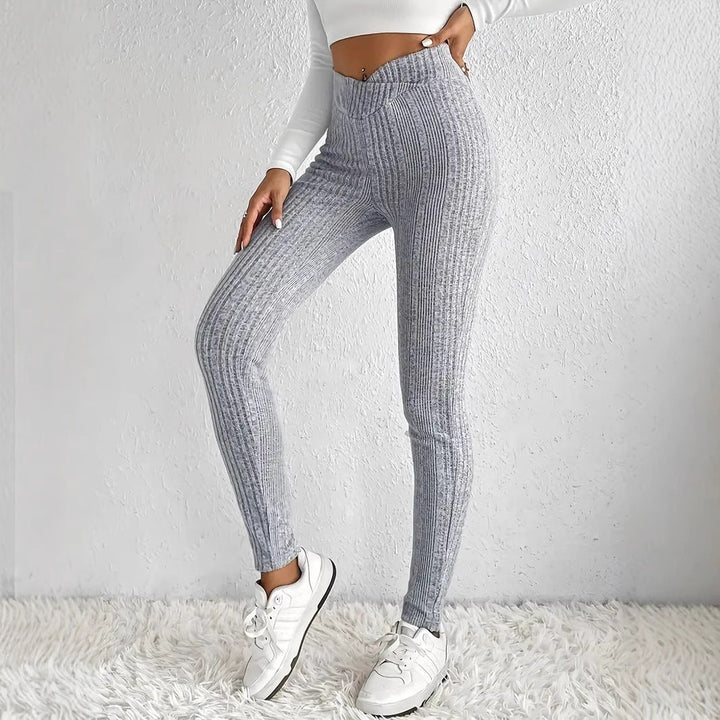 Damen enganliegende Rippleggings aus atmungsaktivem Stretchmaterial W&W Mode