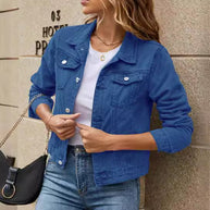 Damen klassische Denim-Jacke im Schneidertailoring-Stil WW