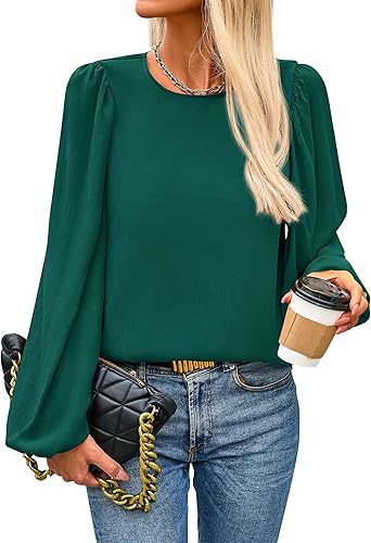 Damen Bluse mit angeschnittenen Ärmeln und eleganten Puffärmeln WW
