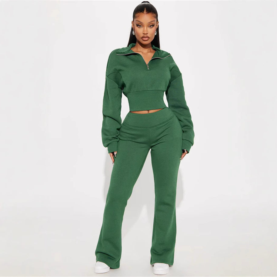 Damen Sportlicher Fleece-Loungewear-Anzug mit Reißverschluss WW