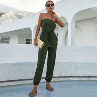 Damen Jumpsuit mit trägerlosem Schnitt und elastischem Taillengürtel WW