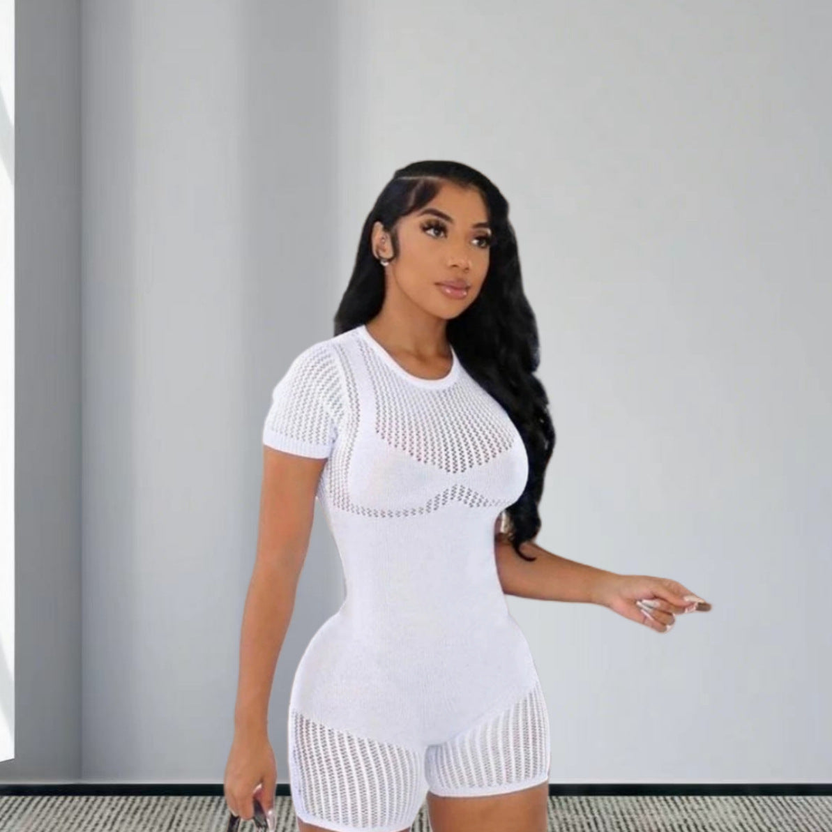 Damen Strickoverall mit dekorativem Muster und kurzen Ärmeln WW