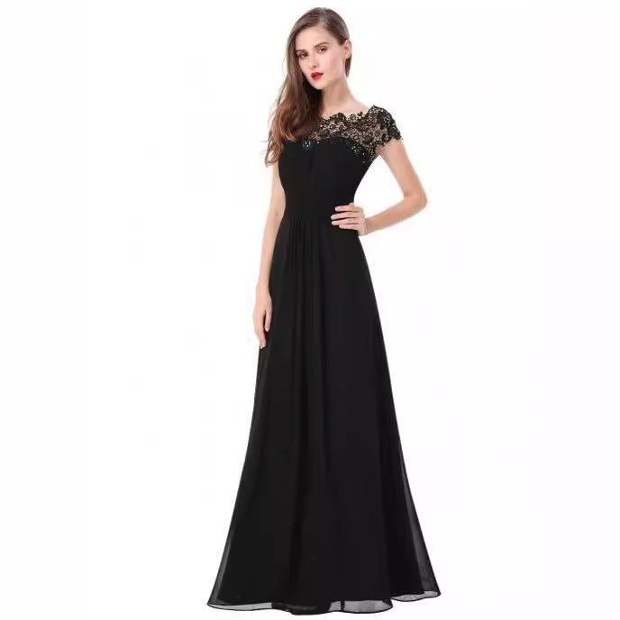 Damen Elegantes Abendkleid mit Spitzenoberteil und fließendem Rock WW