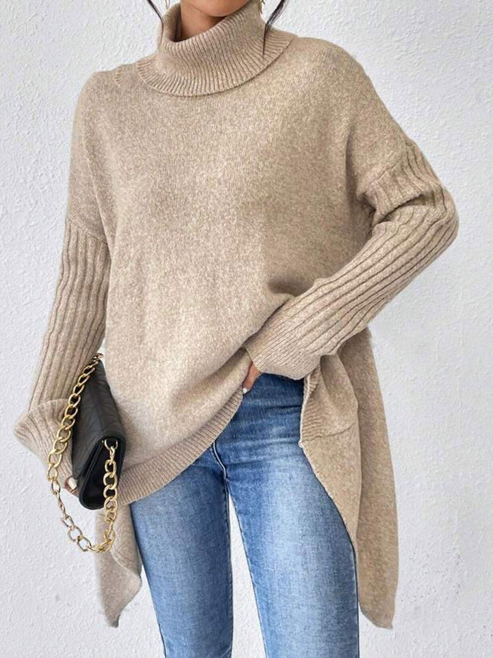 Damen lässiger Pullover mit Stehkragen und asymmetrischem Schnitt W&W Mode